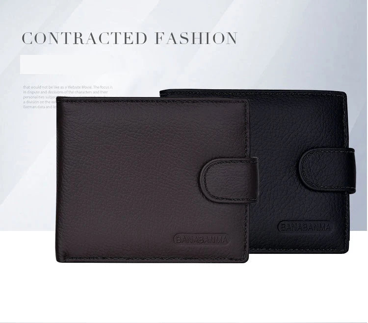 Genuine Leather Men's Wallet Short Money Clip Soft Leather Purse For Man Buckle Multi Card Position Zippe Wallet Men