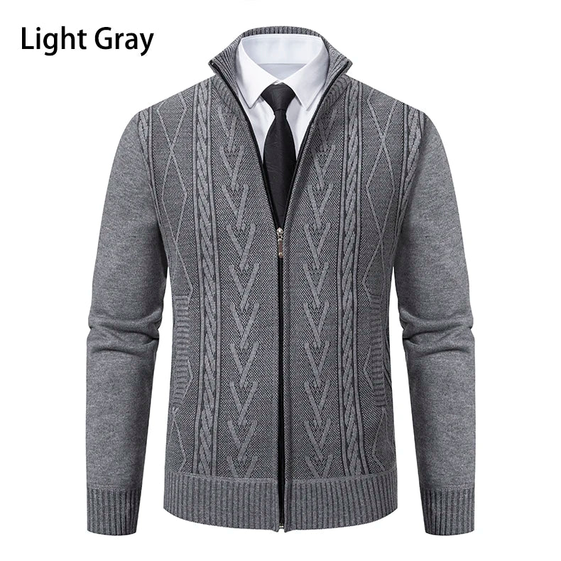 Veste épaisse pour hommes automne et hiver ligne tendance chaude col montant cardigan tricoté pull manteau