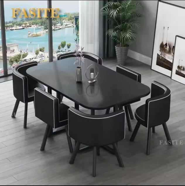 New 2024 Modern Rectangular Negotiation Table and Chair Combination Scandinavian Conference Table Living Room Set with 6 Chairs