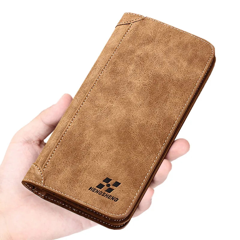 Men Wallet Vintage PU Leather Frosted Long Wallets Coin Pocket Billetera Hombre Man Purse Male ID Card Holder Money Bag