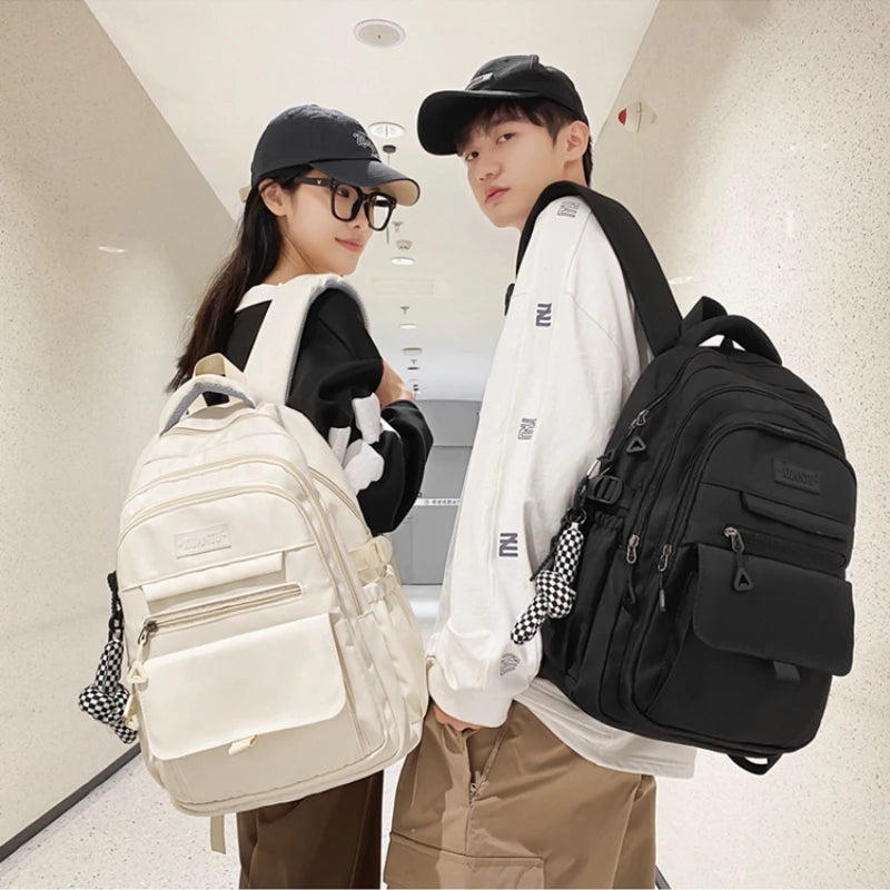 New Simple Student Bag Solid Color Schoolbag Youth Large Capacity Travel Backpack High Quality Canvas Schoolbag Fashion Backpack