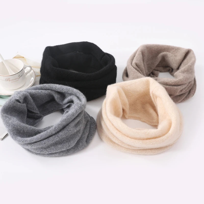 100% Pure Wool Ring Scarf Hollow Out Neckerchief Women Knitted Luxury Cashmere Headband Female Neck Warmer Soft Fake Collar