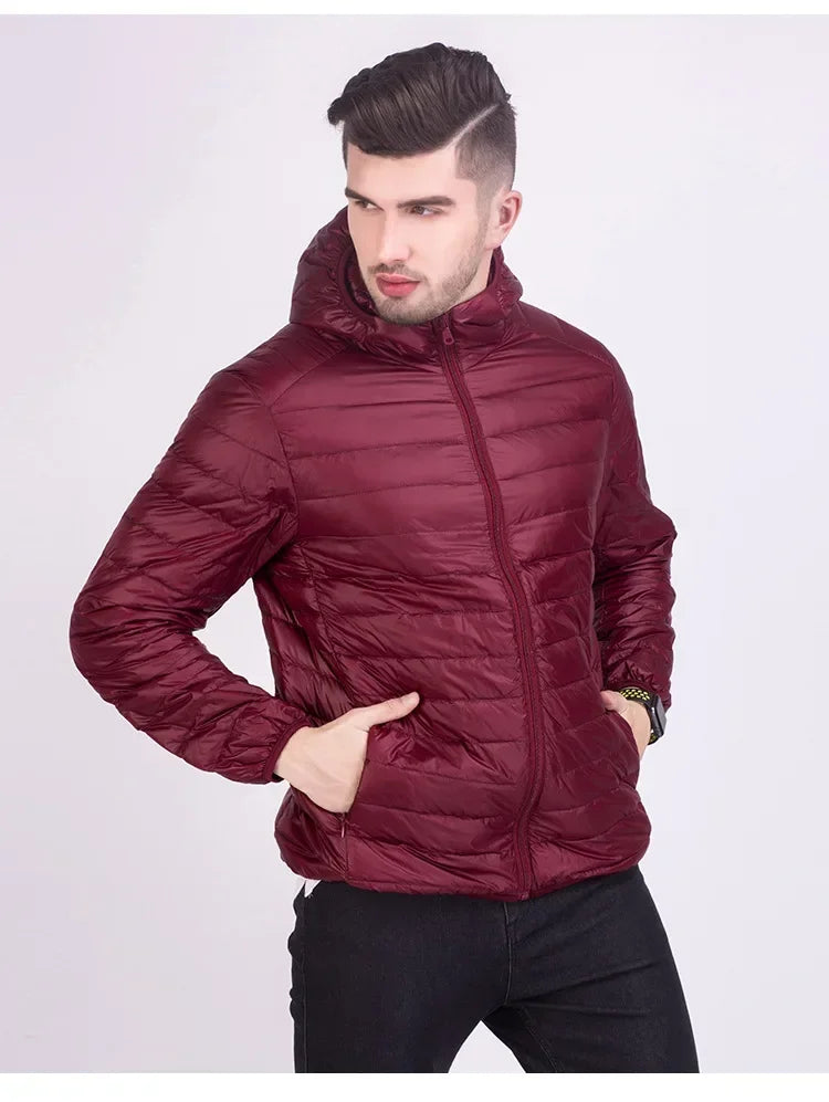 Men's Hooded Ultra Light White Duck Down Jackets 2024 New Fashion Korean Lightweight Water-Resistant Packable Puffer Coats