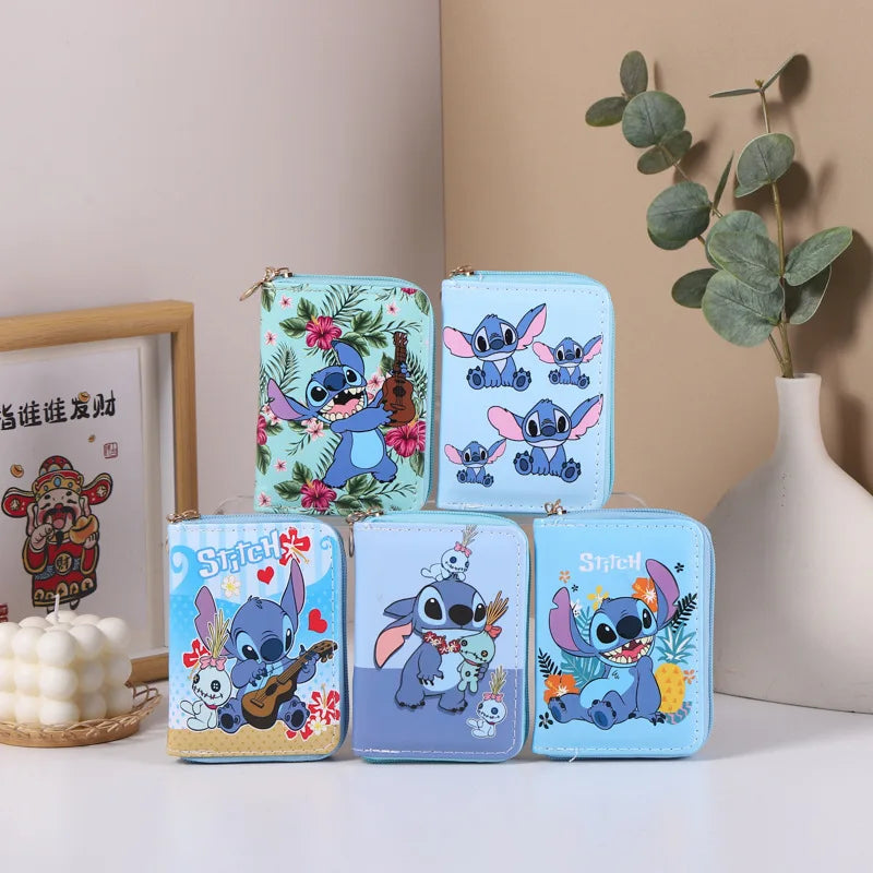 Cartoon Stitch Women Short Coin Purse Disney Anime Print Double Layer Wallet ID Cards Holders Girls Mini Wallet Christmas Gifts