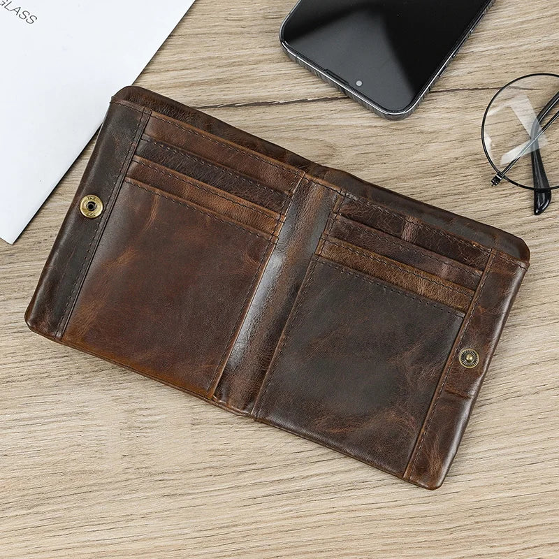 Leather Men‘s Short Wallet Hasp Genuine Leather Unisex Zipper Coin Clutch Purse Cowhide Card Holder Trifold Man wallets