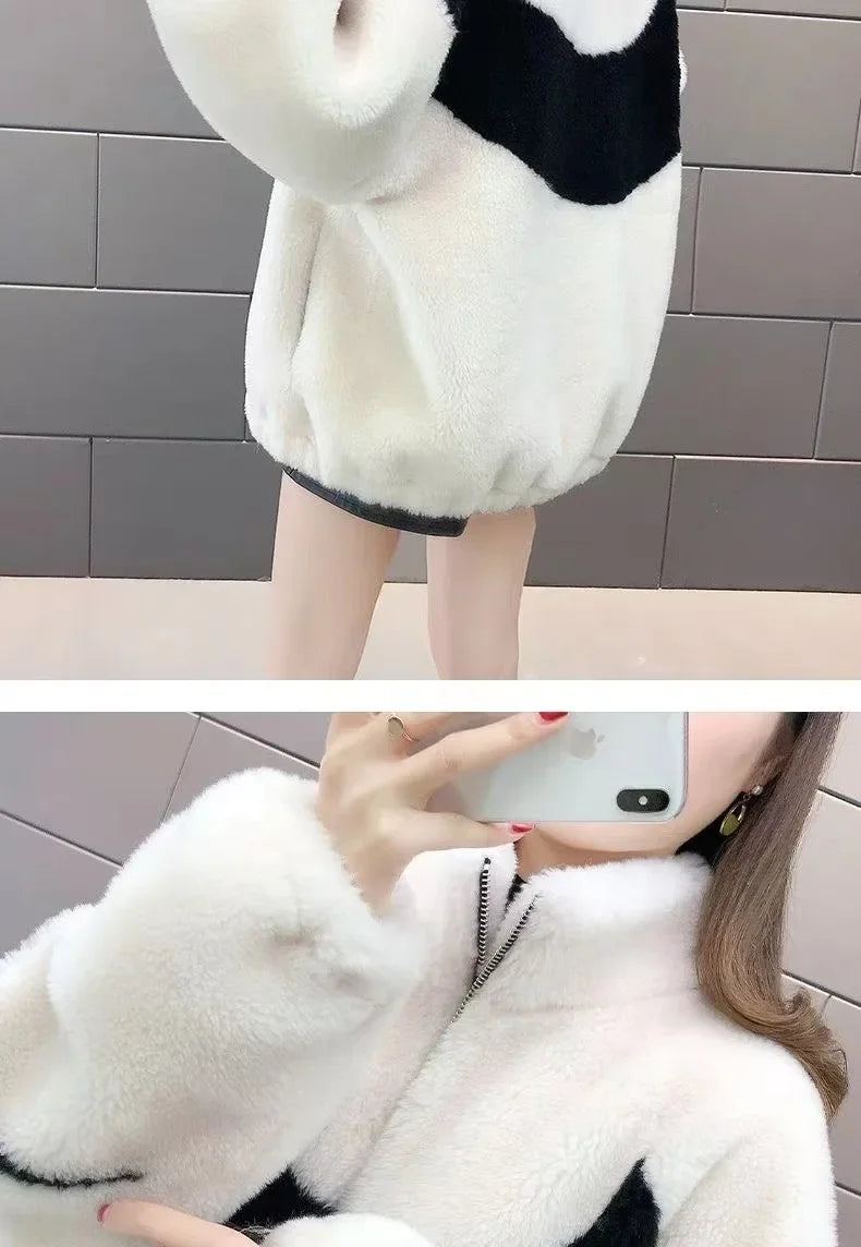 2024 Spring New Women's Thickened Stylish Double-sided Fleece Zipper Jacket Integrated Sweatshirt Long Hair Velvet Hoodies