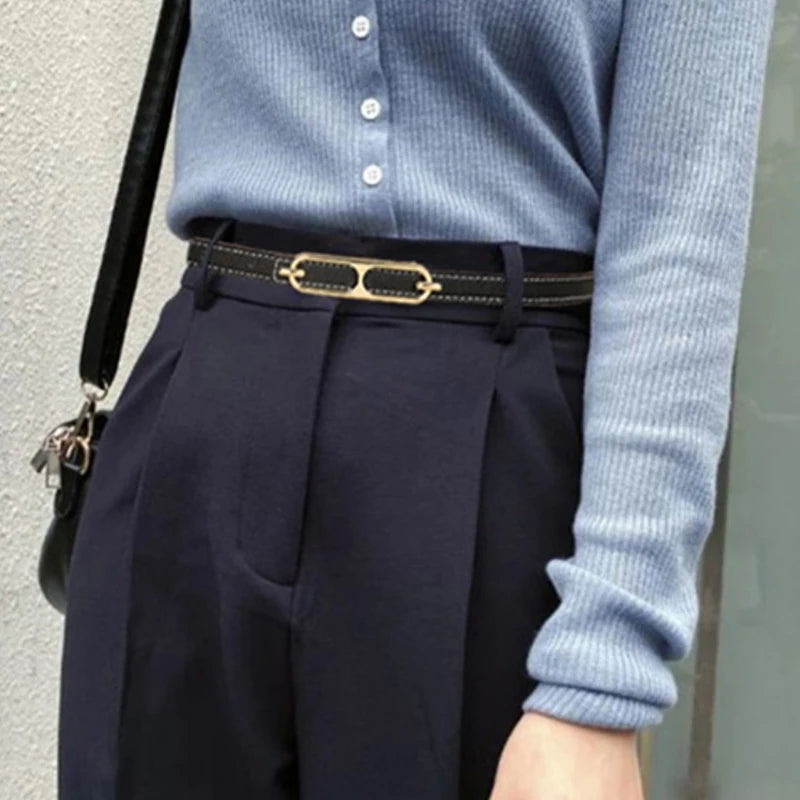 Casual Basic Porous Adjustable Double Sided Use Thin Belts For Women