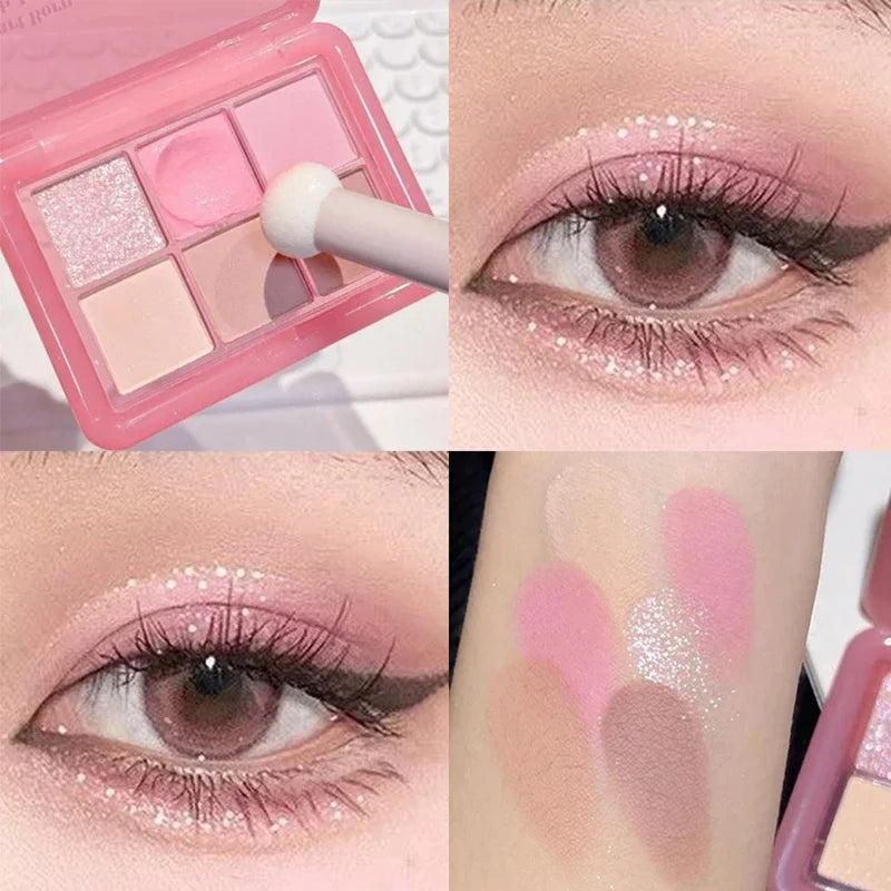 Palette de fards à paupières 6 couleurs Shimmer Shimmer Matte Palette de maquillage Glitter Soft Pink Fard à paupières Pigment pour les yeux Cosmétiques longue durée