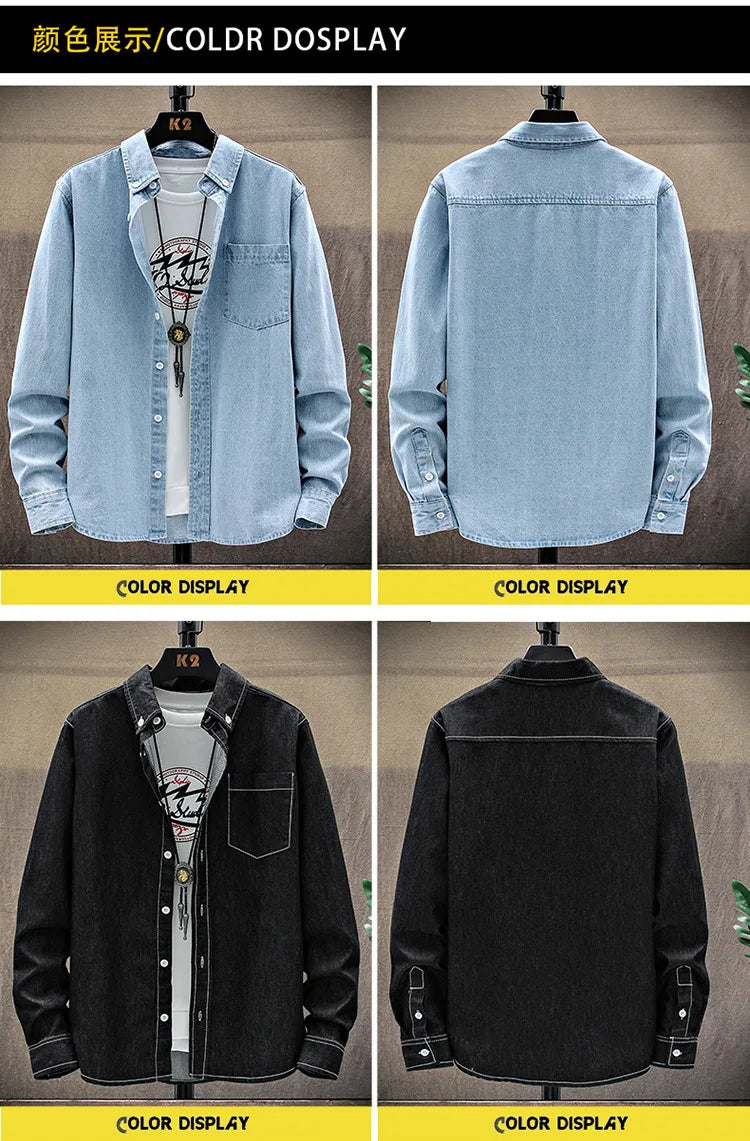 Fashion Large Cotton Denim Long Sleeved Men's Casual Large Loose Work Coat Fashion Shirt Formal Cotton Fashion Slim Men Shirt