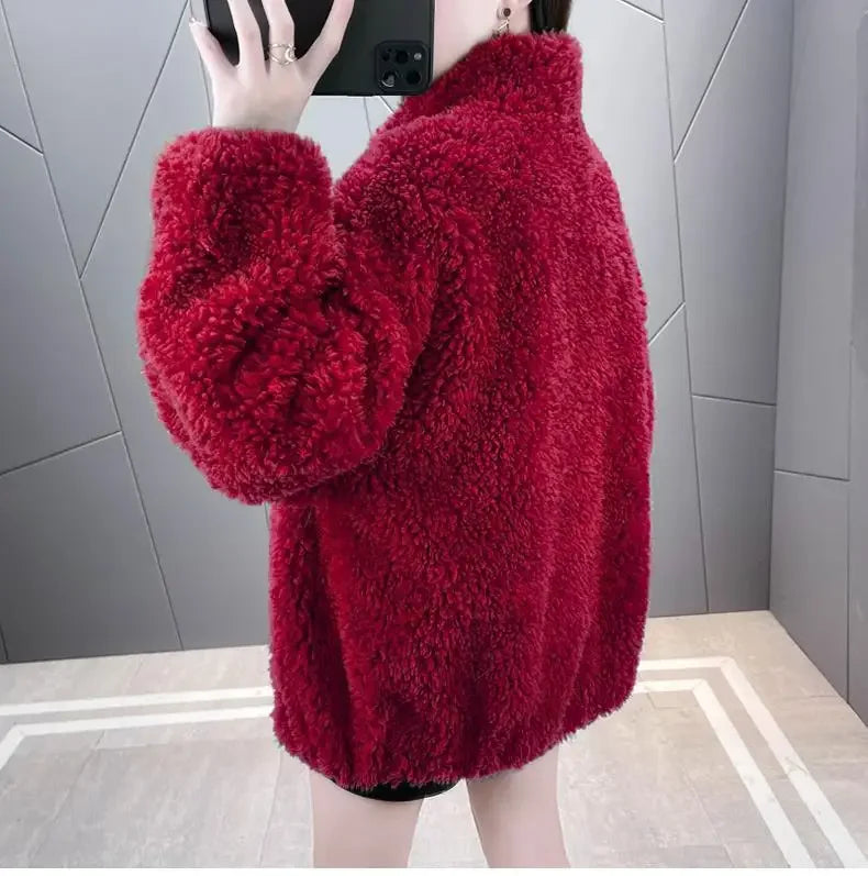 Trendy Winter Fleece-lined Thickened Double-sided Fleece Jacket For Women Warm Sweatshirt Cardigan Zip-up Down Coat