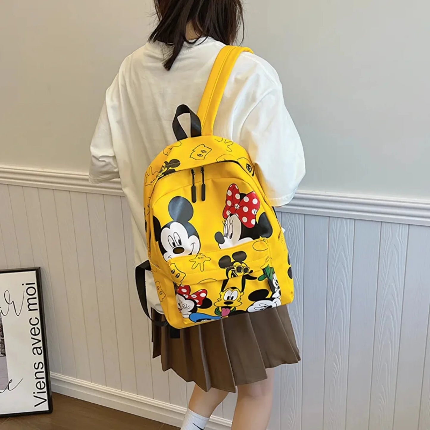 New Disney Mickey PU Leather Backpack Classic Cartoon Laptop Bag Minnie Mouse Large Capacity School Bag Women Fashion Tote Bag