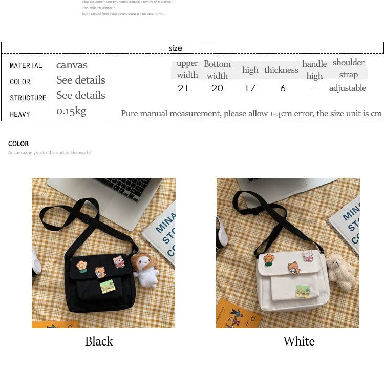 Crossbody Bags Women Canvas Flap-bag Kawaii Harajuku All-match Students Casual Female Handbags Korean Ulzzang Daily Chic Fashion