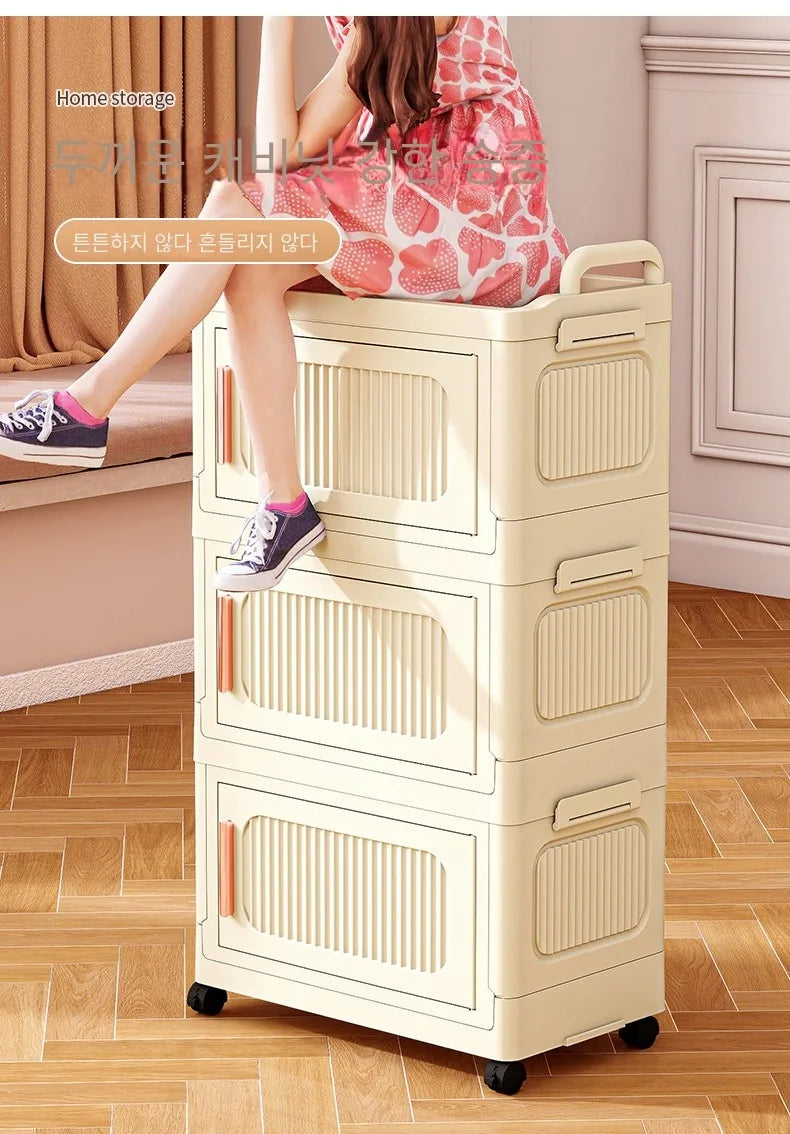 Folding Storage Locker Trolley With Wheels Household Multifunction Kitchen Bedroom Living Room Cabinet Home Folding Storage Box