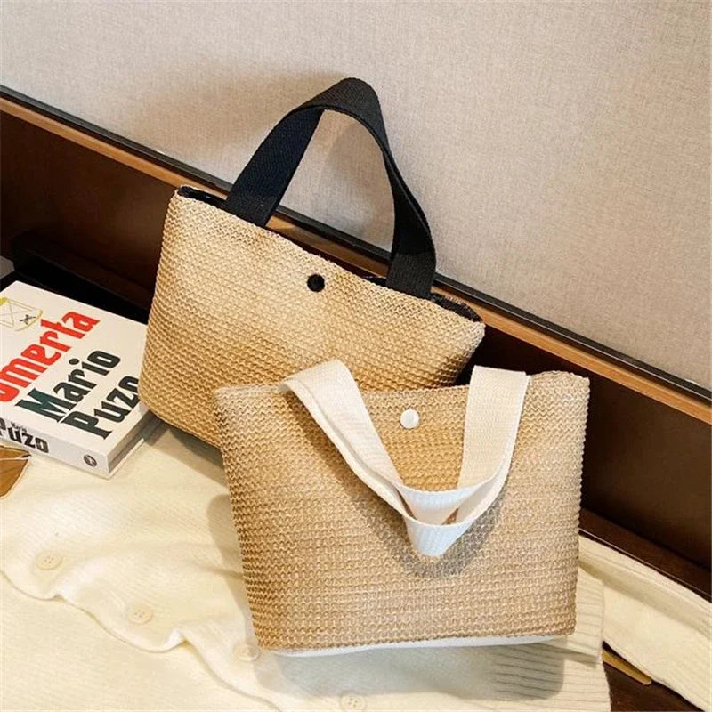 Fsahion Woven Ladies Straw Woven Handbag for Women's Holiday Beach Casual Tote Top-Handle Bags Handmade Retro Shoulder Bags 2024