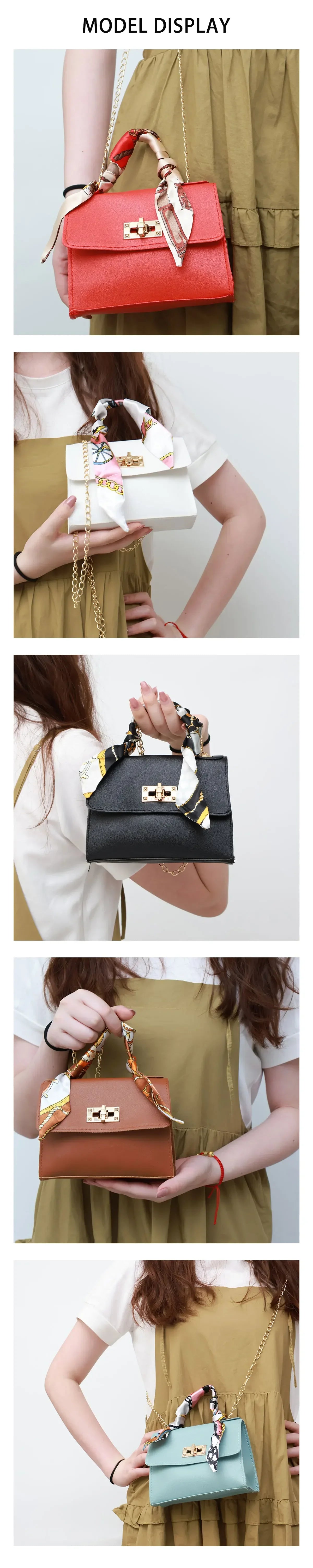 Women Fashion Simplicity Solid Color Handbag Niche Design Silk Scarf Mini Chain Single Shoulder Crossbody Bag Bandolera