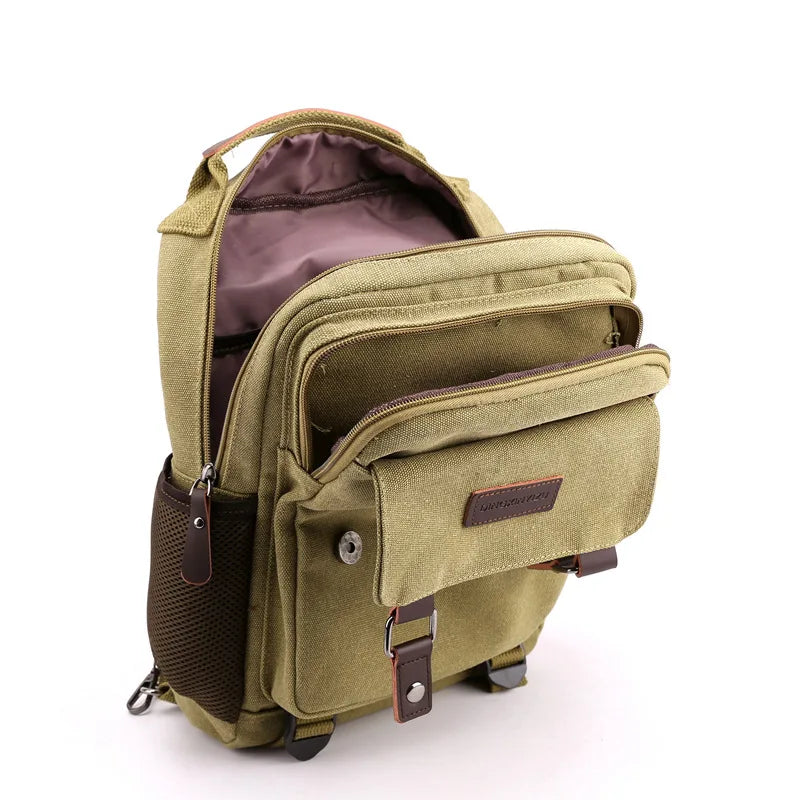 Small Mens Backpack Canvas Casual Backpacks for Men 2024 Mini Male School Bag Rucksack Man Multi-function Crossbody Bag Travel