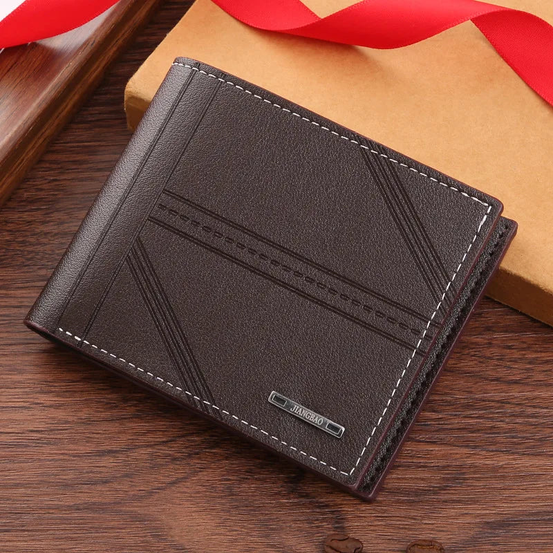 Men'S Short Frosted Leather Wallet Multi-Slot Coin Pocket Photo Holder Small Men'S Wallet High Quality New 2024