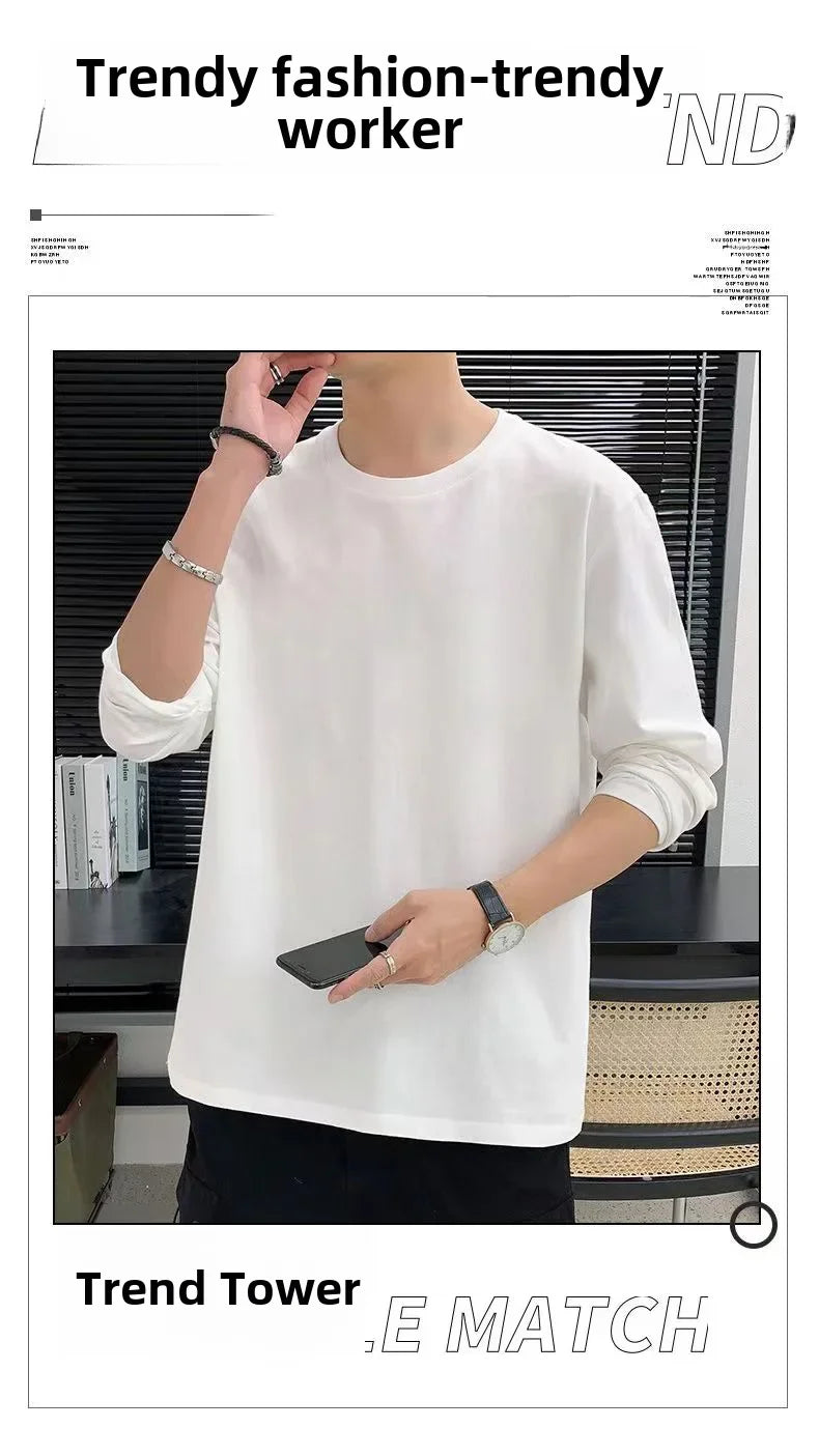 Men's Long Sleeve Fleece-lined T-shirt Winter Stylish Printing Versatile Single Item Jacket Sweatshirt Base Layer Quality