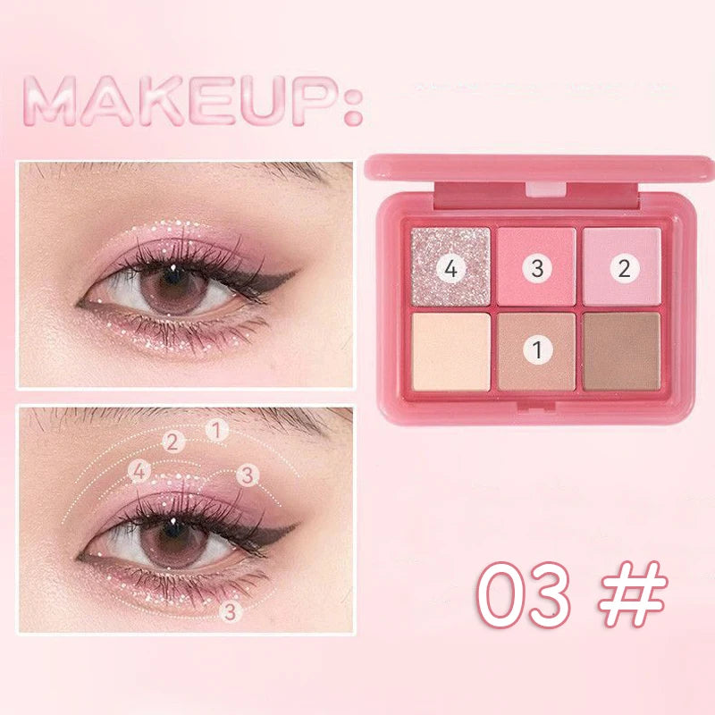 6 Color Eyeshadow Palette Shimmer Shimmer Matte Makeup Palette Glitter Soft Pink Eyeshadow Eye Pigment Long Lasting Cosmetics