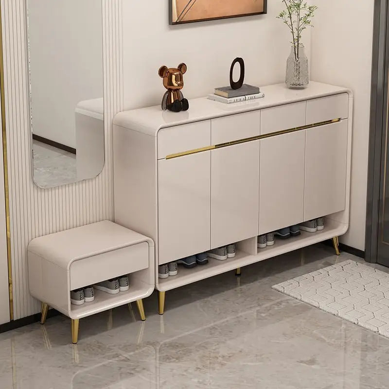 New S23 cream style shoe cabinet shoe bench integrated entrance door against the wall multi-layer entrance cabinet living room p