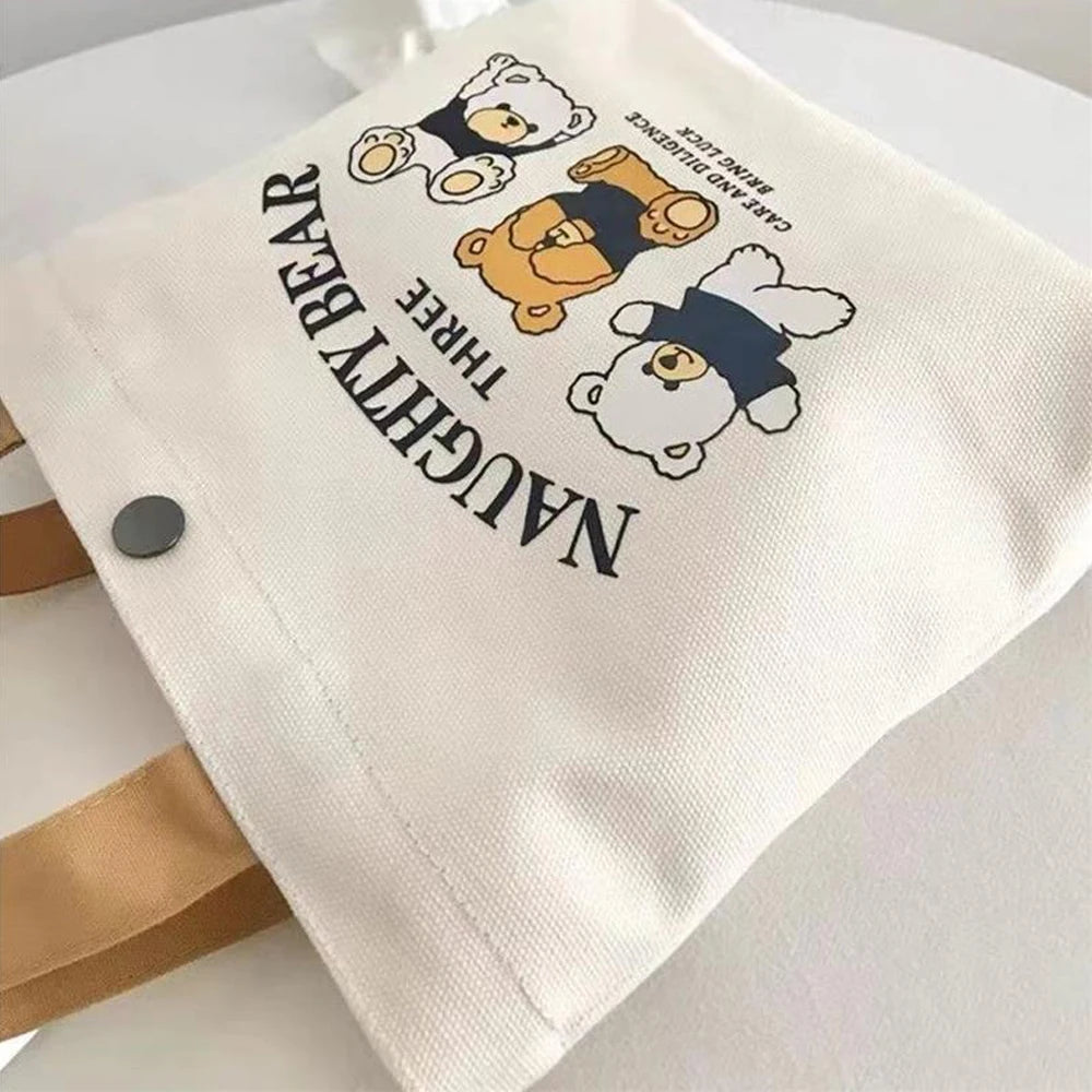 Small Versatile Handbag Cute Bear Mini Canvas Bag Female Student Lunch Box Bag Simple Tote Bag Office Worker Lunch Bag New