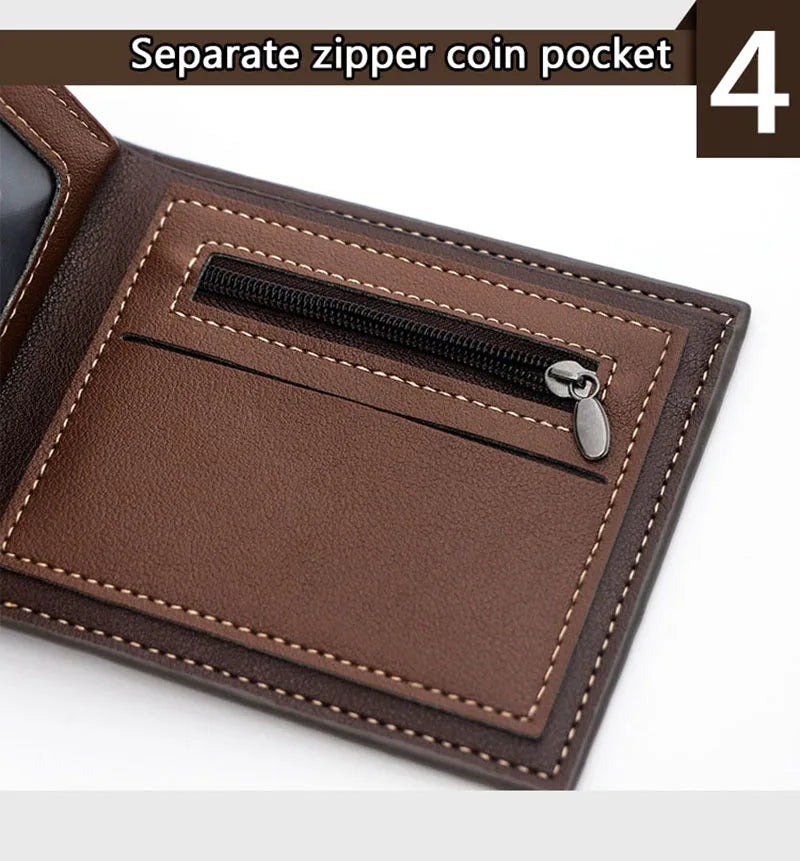 Short Men Wallets Zipper Coin Pocket Slim Card Holder Name Engraved Luxury Male Purses High Quality PU Leather Men's Wallet