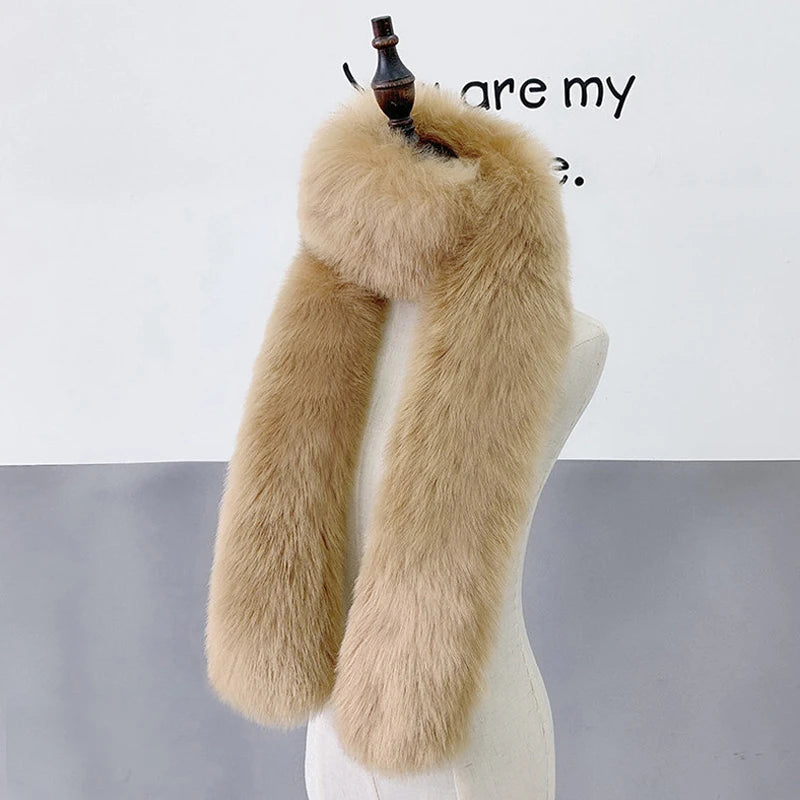 Winter Warm Faux Fox Fur Collar Woman Scarf Shawl For Ladies Collars Wraps Neck Warmer Long Scarves Luxury Furry Scarf Shawls