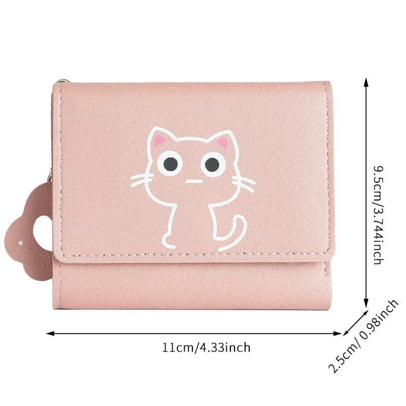 New Women Fashion Wallet Cute Cartoon Cat Girl Credit Card Coin Holder Money Short Purses PU Leather Large Capacity Ladies Purse