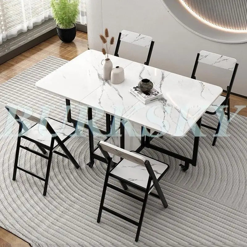 Folding Dining table Movable Table Set Dining Tables Chair Set Chair Dining Room Furniture Small Apartment Living Room Table