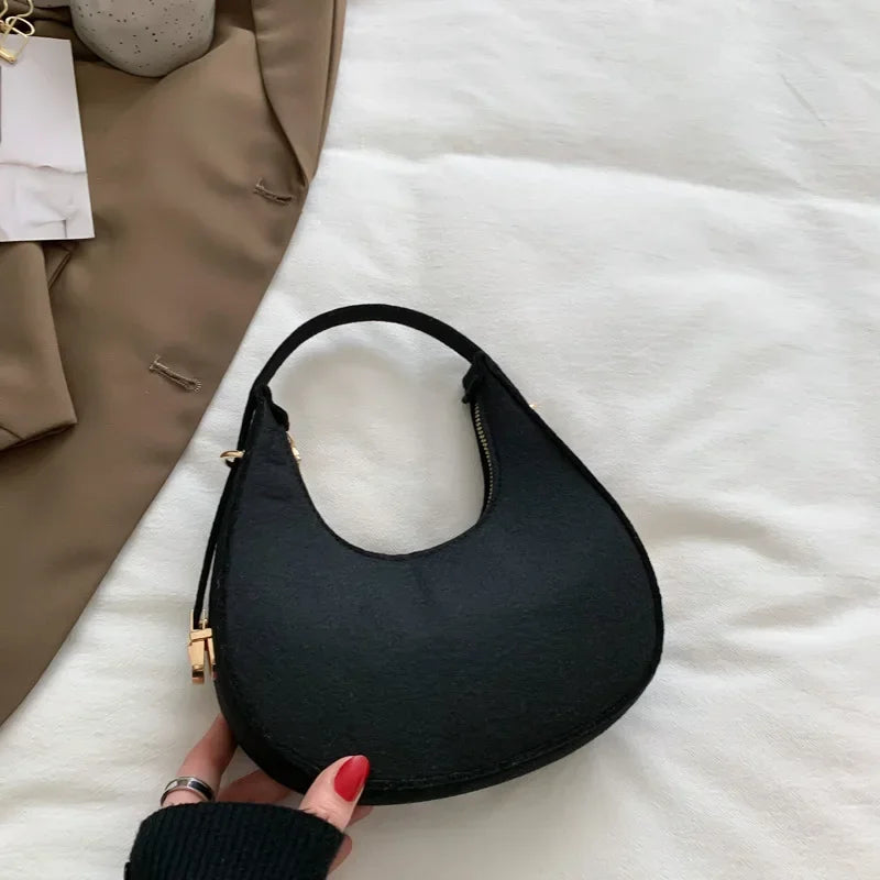 Fashion Vintage Handbags Women's Underarm Bag Korean Casual Solid Dumplings Bag Stone Pattern Felt Zipper Clutch Shoulder Bag