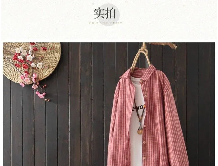 Blouse Women  Loose Cotton-Linen Shirt Women's Long Coat Shirt Blusas Ropa De Mujer