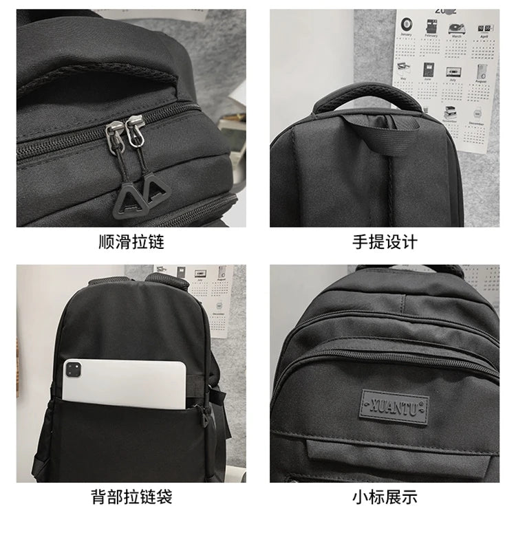 New Simple Student Bag Solid Color Schoolbag Youth Large Capacity Travel Backpack High Quality Canvas Schoolbag Fashion Backpack