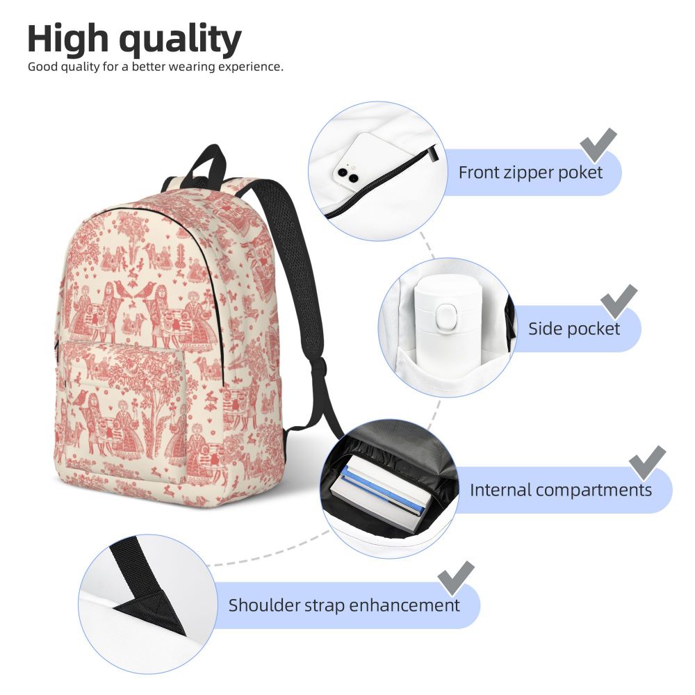 Personalized Navy Blue Toile De Jouy Canvas Backpacks Men Women Basic Bookbag for School College French Countryside Floral Bags