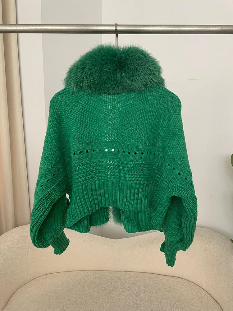 New Knitting Cardigan 2024 Winter Women Knitted Jacket with Natural Fur Placket Coat Casual Real Fox Fur New Fashion Short Warm