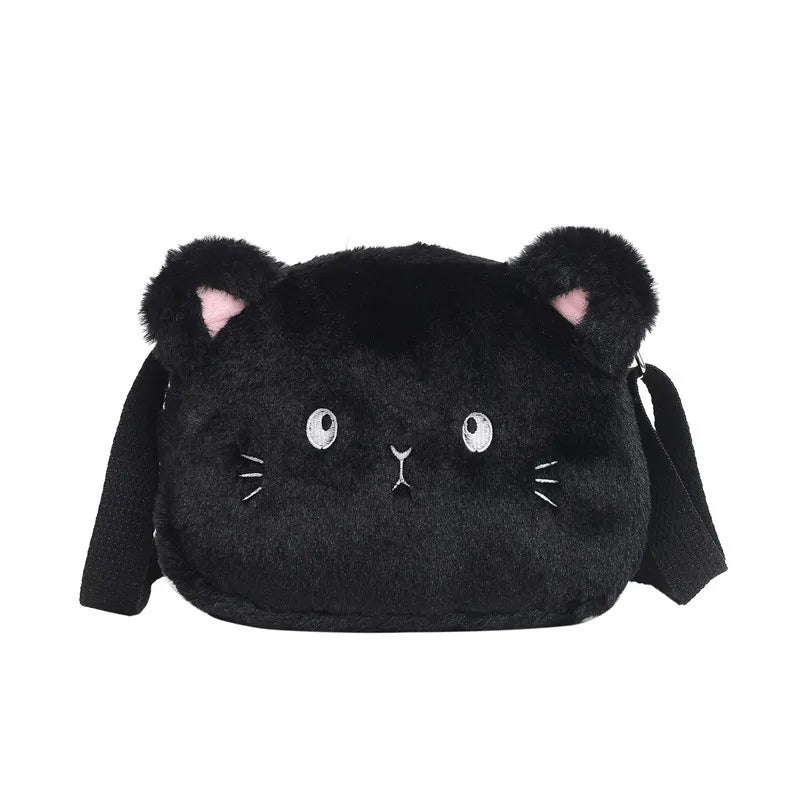 Plush Cartoon Children's Messenger Bag Cute Cat Lovely Kids Crossbody Handbags Zipper Little Girl Purse Gift For Child