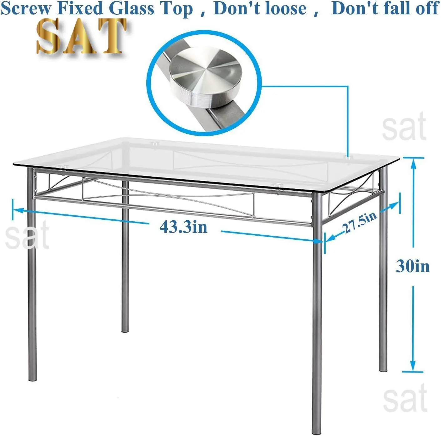 Kitchen Dining Room Sturdy Stable Table and Chairs 4, 5-Piece Dinette Sets, Space Saving (Silver), 43.3",Easy Assembly