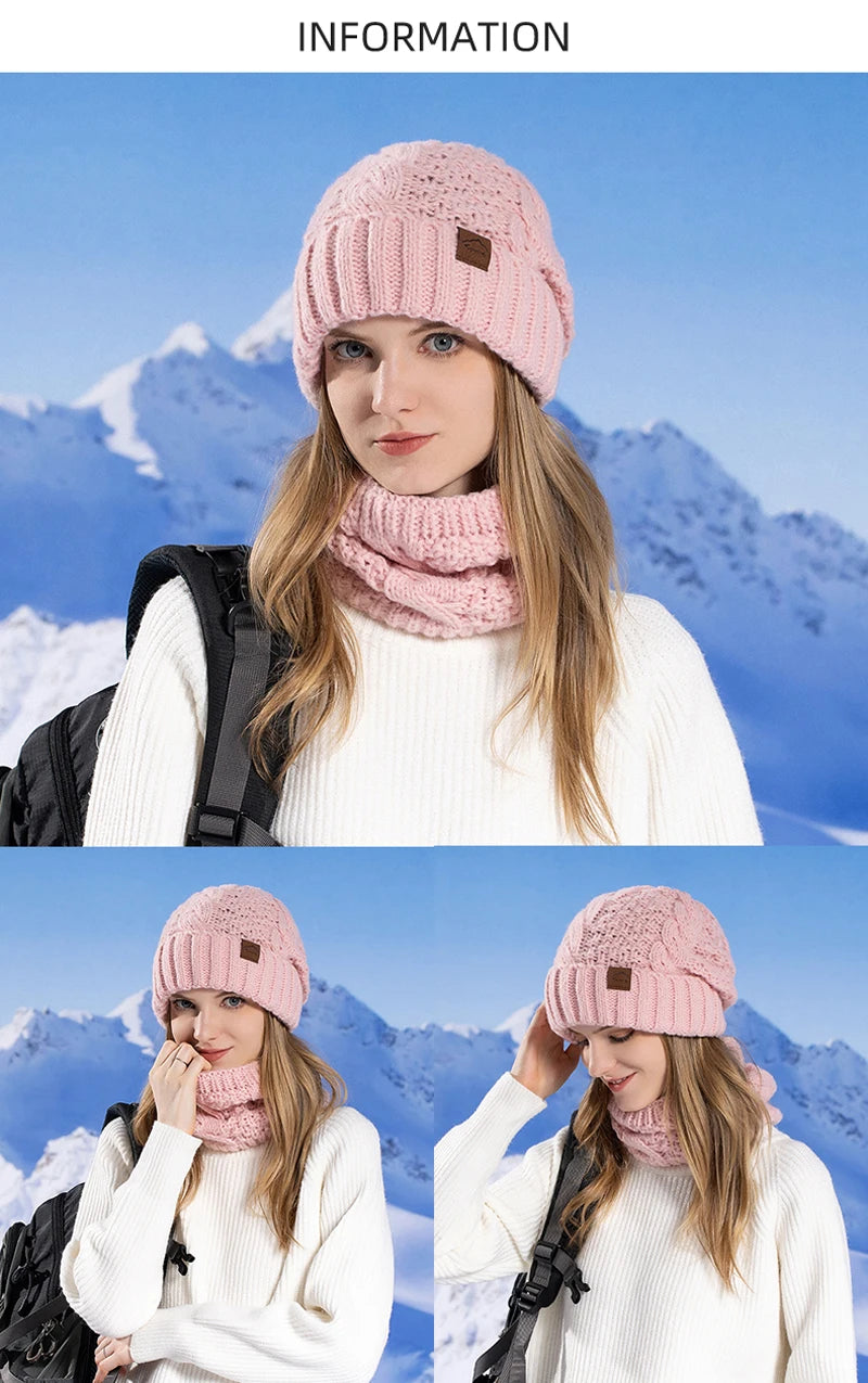 Xinbaoguan 60% acrylic 8395 winter hat scarf set for women, cold resistant and warm knitted hat, ear protection sleeve, yarn cap