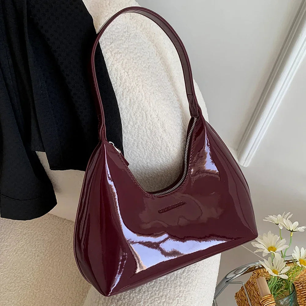 2024 Early Spring Leisure Sense Glossy Bag New Patent Leather Fashion Light Luxury Shoulder Handheld Armpit Women's Bag