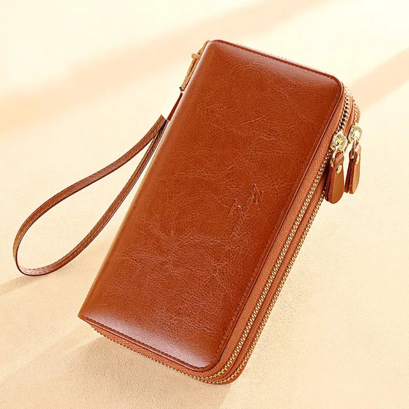 Genuine Leather Women Wallet 2024 Luxury Long Wallets for Women Large Capacity Clutch Bag Card Holder Purse Double Zipper Wallet