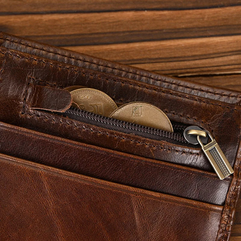 RFID Blocking Men's Business Wallet Thin Purse Male Card Holder With Zipper Coins Pocket Black Brown Male Wallets Short Coin Bag