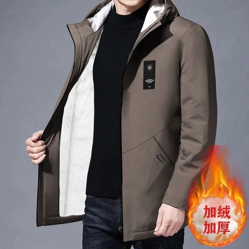 2024 Autumn and Winter New Fashion Trend Plus Fleece Thickened Warm Long Trench Coat Men's Casual Loose Plus Size Coat M-4XL