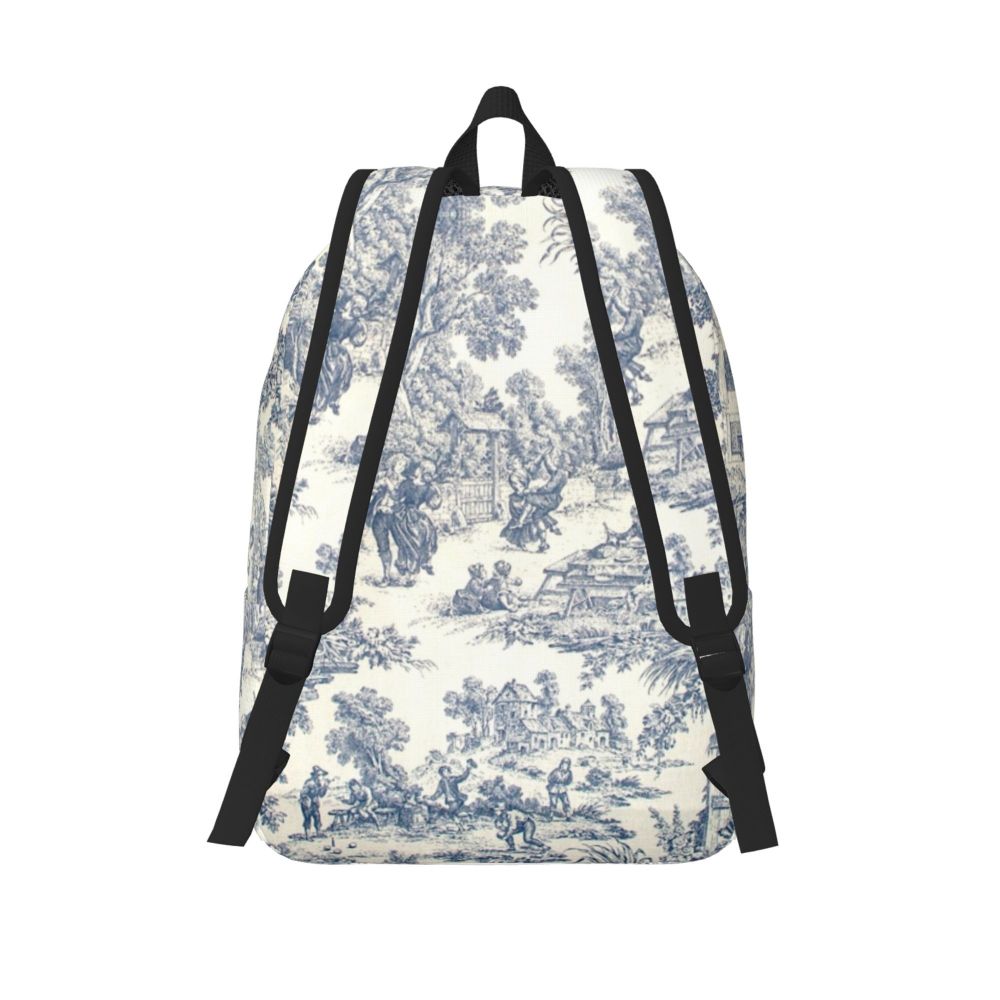 Personalized Navy Blue Toile De Jouy Canvas Backpacks Men Women Basic Bookbag for School College French Countryside Floral Bags