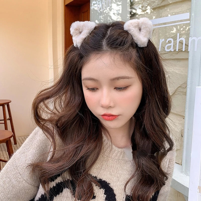 Plush Cat Ears Hair Clips For Women Girls Lamb Cashmere Hairpin Forehead Bangs Clip Fluffy Children New Winter Hair Accessories