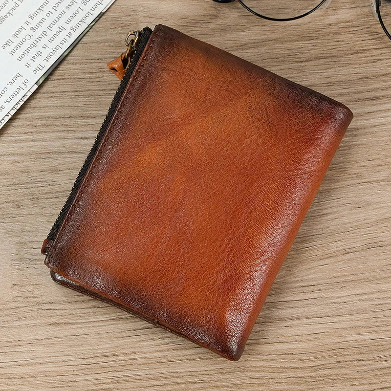 Leather Men‘s Short Wallet Hasp Genuine Leather Unisex Zipper Coin Clutch Purse Cowhide Card Holder Trifold Man wallets