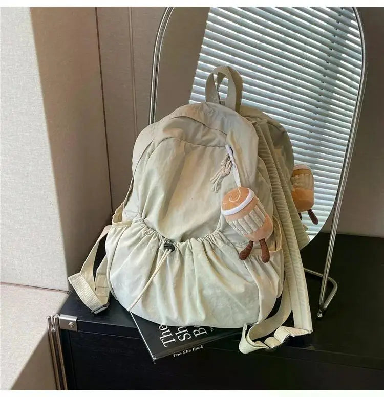 Casual Backpack Women Large Capacity Fashion Junior High School Student Pleat Schoolbag Cloth Bag Korean Travel Backpack