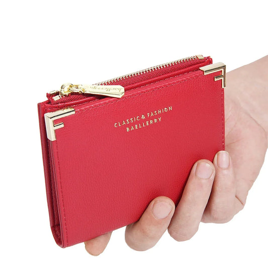 PU Leather Short Wallets for Women Small Card Holder Bag Portable Short Zipper Money Coin Purse Red Off-white Women Mini Wallet