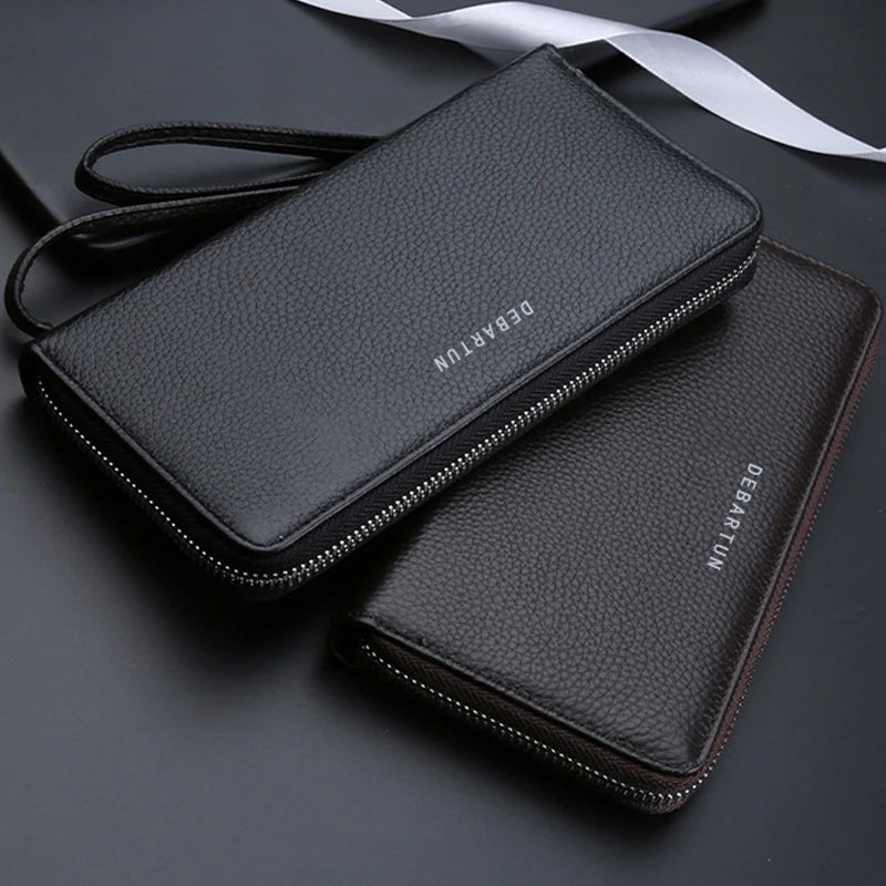 New Color Men`s Long Wallet for Men RFID Blocking Clutch Organizer Zipper Leather Business ID Credit Card Holder Purse