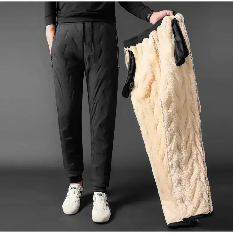 Pantalon d'hiver en coton polaire d'agneau, design tendance, coupe ajustée, chaud, coupe-vent, pour personnes d'âge moyen et âgées, pantalon de sport à jambe droite