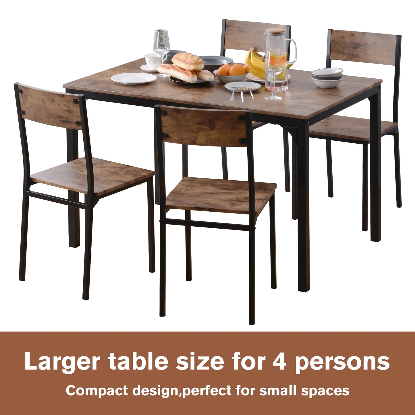 VSOGA seating group, dining table with 4 chairs, balcony, dining room, living room, vintage Brown