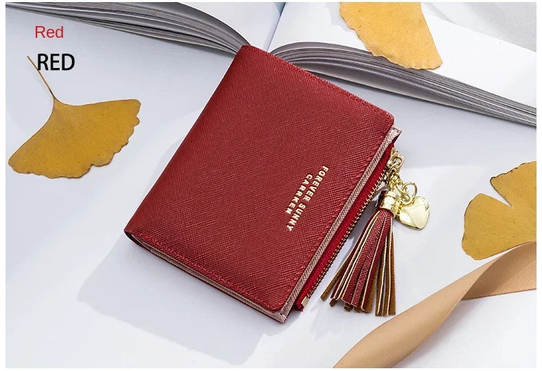 Fashion Women's Wallets Tassel Short Wallet For Woman Zipper Mini rfid Coin Purse Ladies Small Wallet Female Leather Card Holder